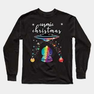 Cosmic Rainbow Christmas Moon and Stars Long Sleeve T-Shirt